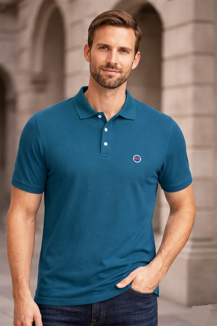 Polo HN EcoBoss 100% Algodón Orgánico 220g/m² - Azul Sapphire - Imagen 2