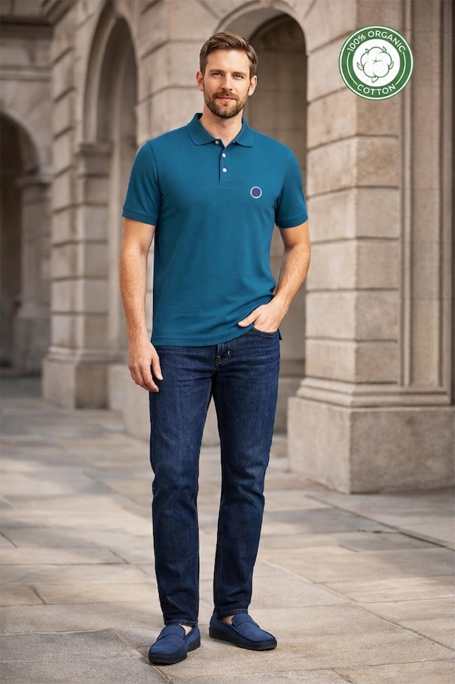 Polo HN EcoBoss 100% Algodón Orgánico 220g/m² - Azul Sapphire