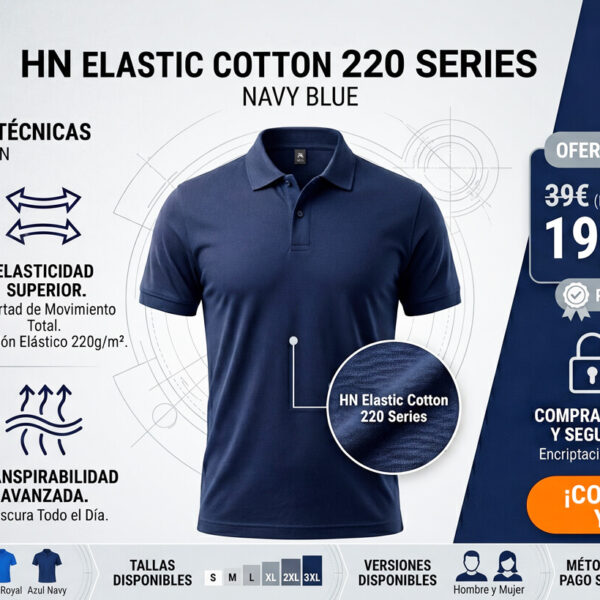Polo HN Elastic Cotton 220gr/m² - Azul Navy